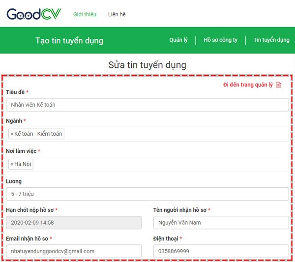 Tao tin tuyen dung viec lam hap dan ung vien