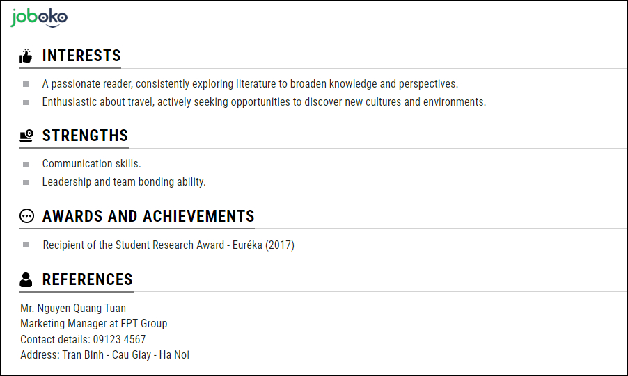 cach viet cv tieng anh