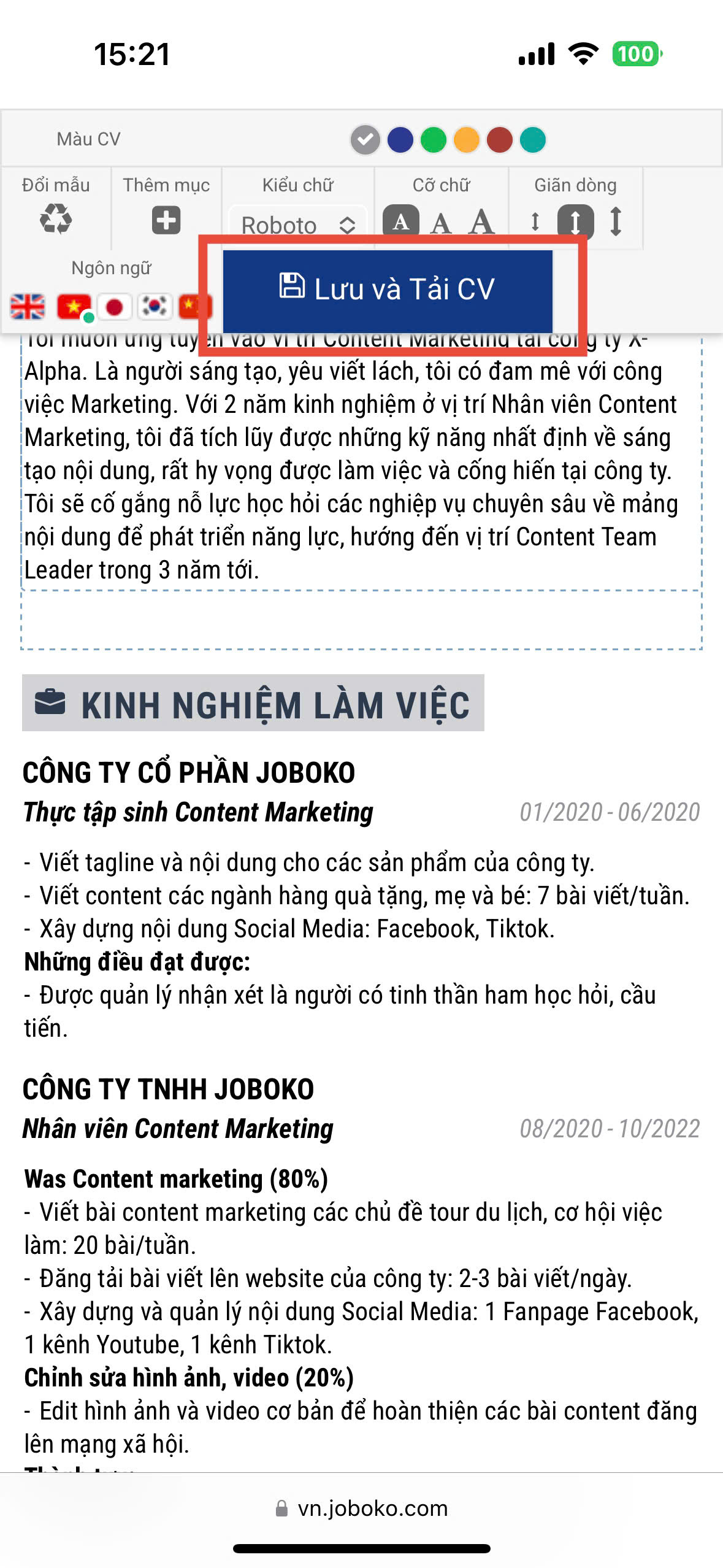 Tạo CV trên điện thoại