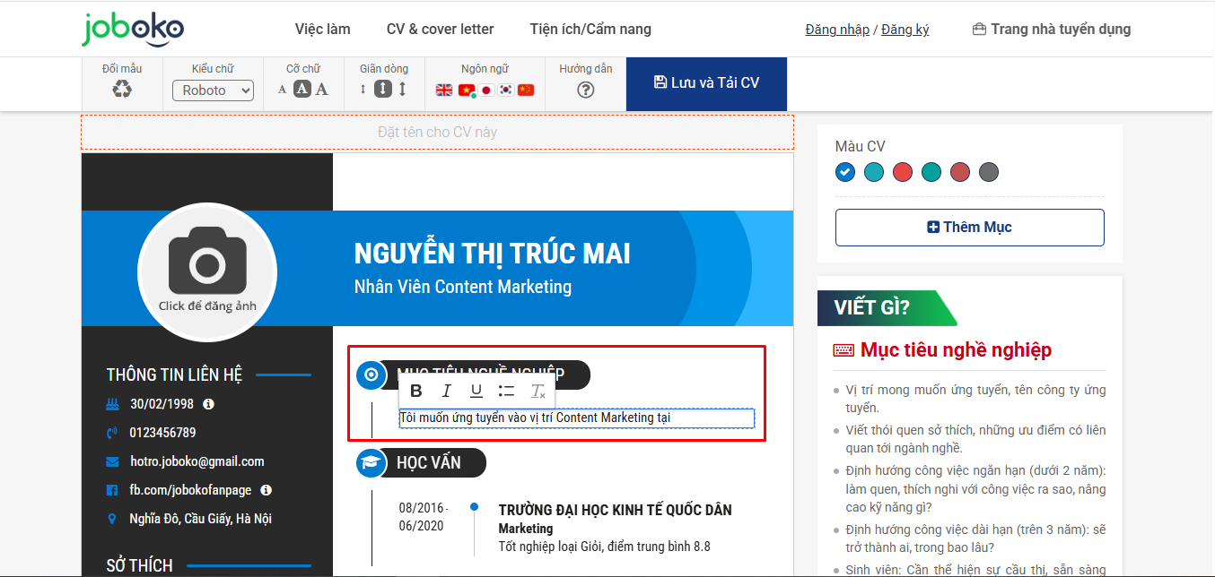 Tạo CV trên máy tính
