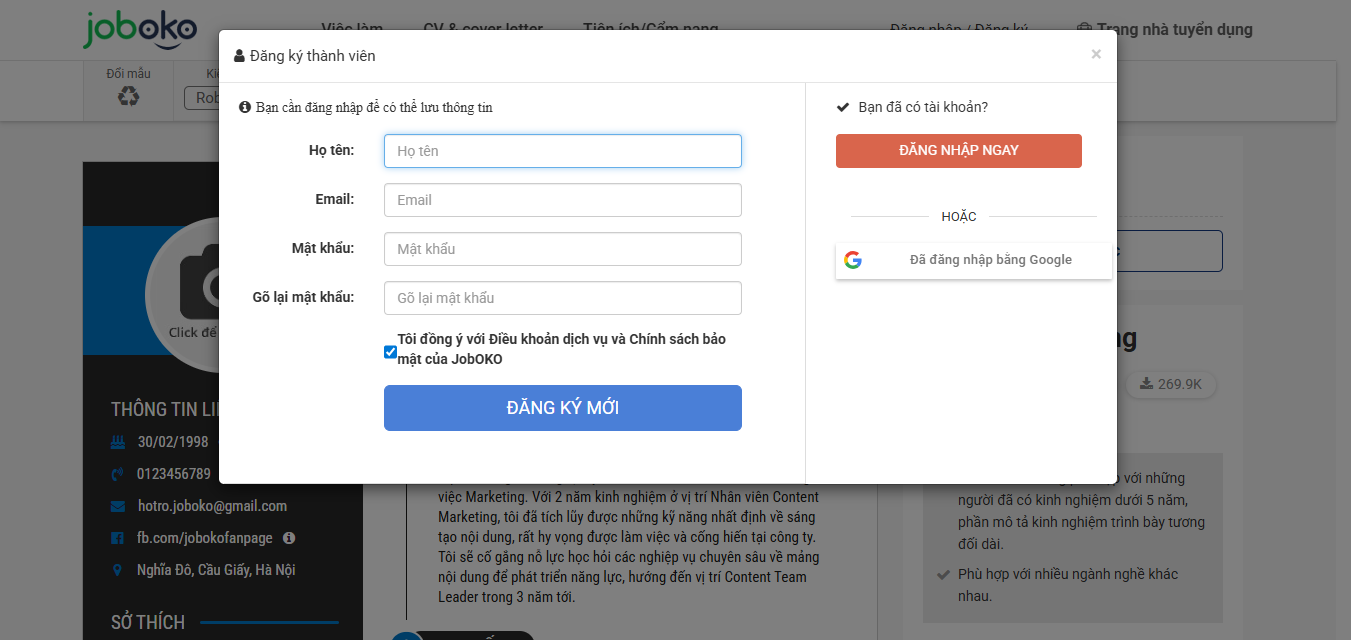 Tạo CV trên máy tính