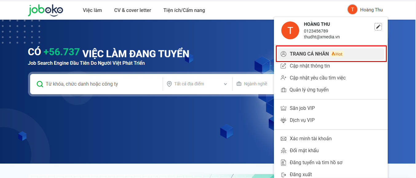 Xem, sửa, xóa, tải CV