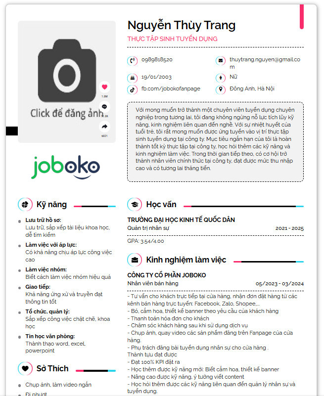 cv thuc tap tuyen dung