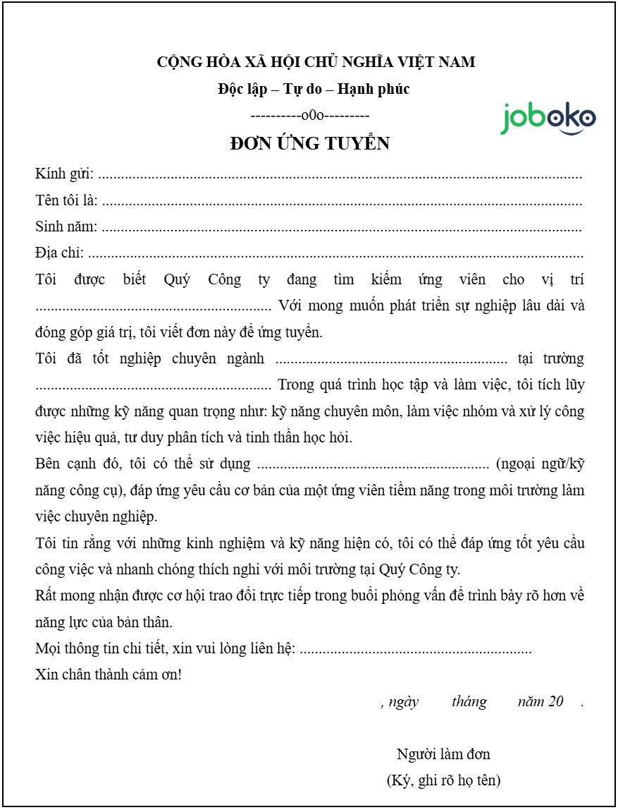 mau don xin viec ngan gon