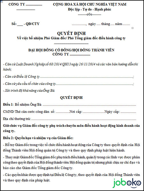 mau quyet dinh bo nhiem pho giam doc 2
