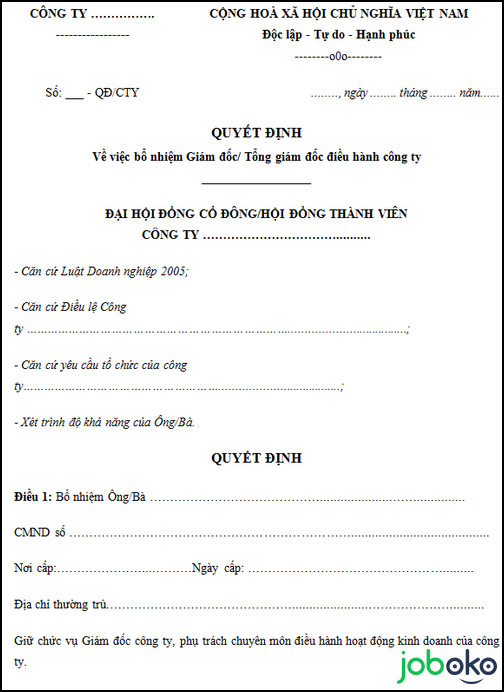 mau quyet dinh bo nhiem tong giam doc 3