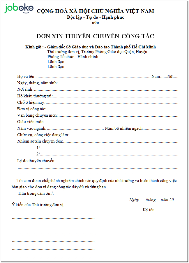 mau don xin chuyen cong tac