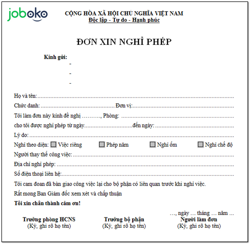 mau don xin nghi phep