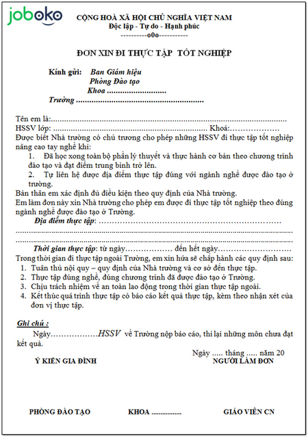 mau don xin thuc tap