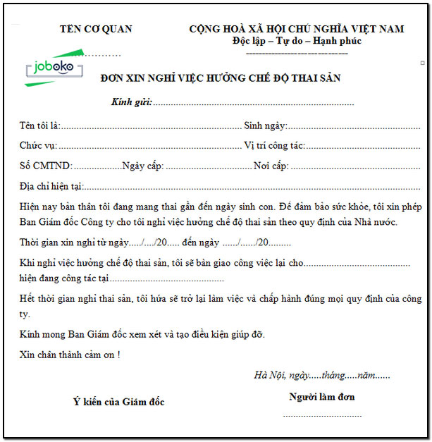 mau don xin nghi thai san 2