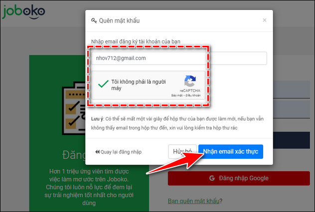 Cach doi lay lai mat khau tai khoan Ung Vien JobOKO