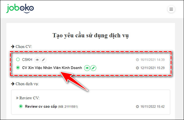 cach mua va su dung goi review cv joboko 8